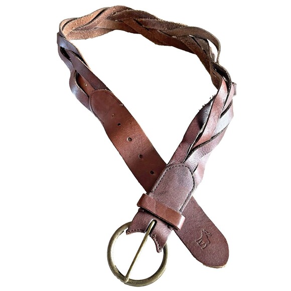 Vintage Abercrombie Braided Woven Genuine Brown Leather Belt Medium Boho Chic main image 7